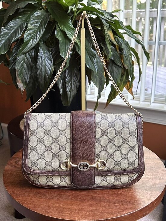 Gucci Handbags - GUCCI GG Horsebit Clutch Shoulder Bag, Brown